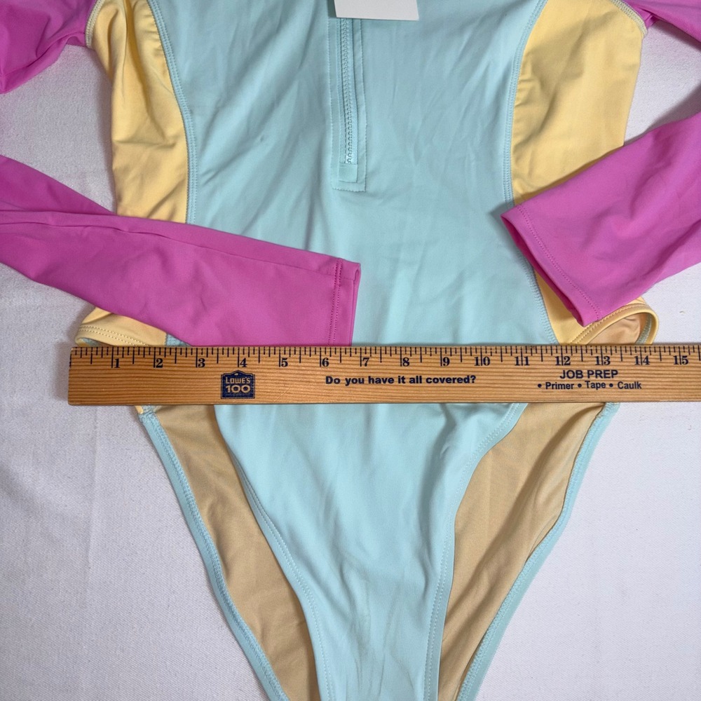 Billabong LS Tropic paddle suit Large Blue Pink Colorblock Long Sleeve Rashguard - Picture 8 of 9